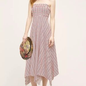 Anthropologie Caleta Dress Maeve Red/White Striped Strapless Dress Size Large